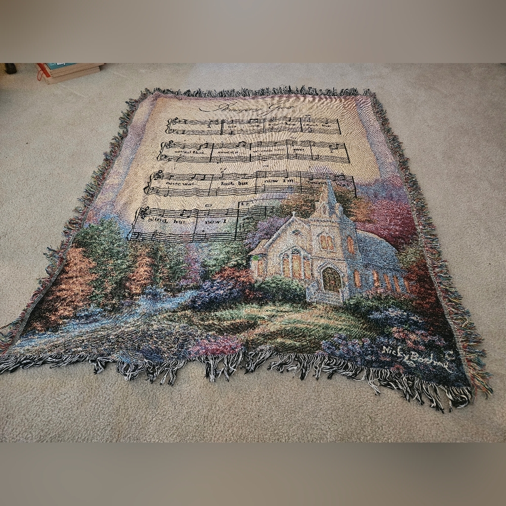 Nicky Boehme AMAZING GRACE TAPESTRY Throw Blanket - 50" X 60" - Fringed EUC.